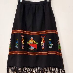 Pier 1 Gypsy Guatemalan Cotton Hand-Stitched Needlepoint Skirt, Lg Like New